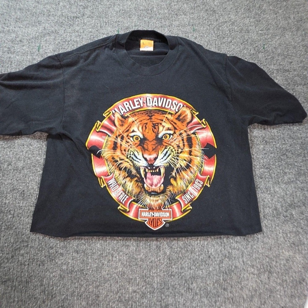 Vintage Harley-Davidson Shirt Mens Large Black Tiger Graphic Tee St Cloud MN